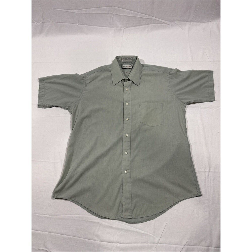 Oleg Cassini Mens S/S Shirt Green Large Button Down Casual Dress Excellent